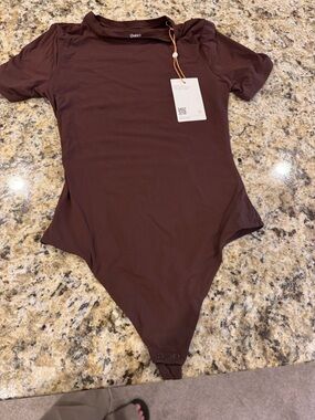 Quince womens Short Sleeve One-Piece Bodysuit in Brown